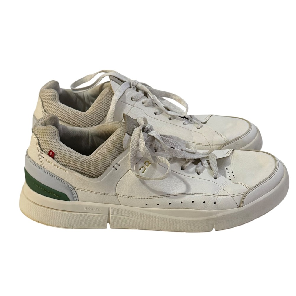 On The Roger Clubhouse White Forest Green Sneakers 3MD11270840 Mens 11.5